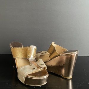 Mark Fisher, gold and leather wedges